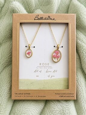Mother daughter Rose Gold Dipped Pink Floral Pendant Necklace Set